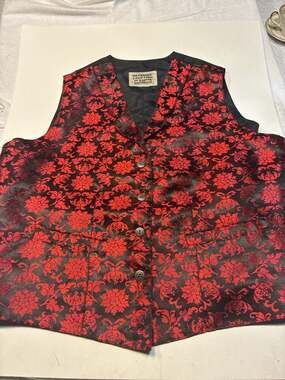 Frontier Classics Red and Black Floral Brocade Victorian Style Vest